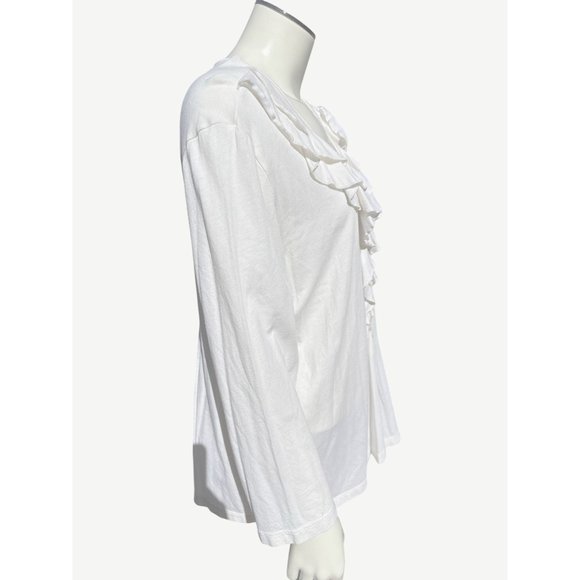 Chicos Long Sleeve Ruffled Henley Beige Button Front Blouse Elegant Feminine SZ3 - Picture 4 of 7